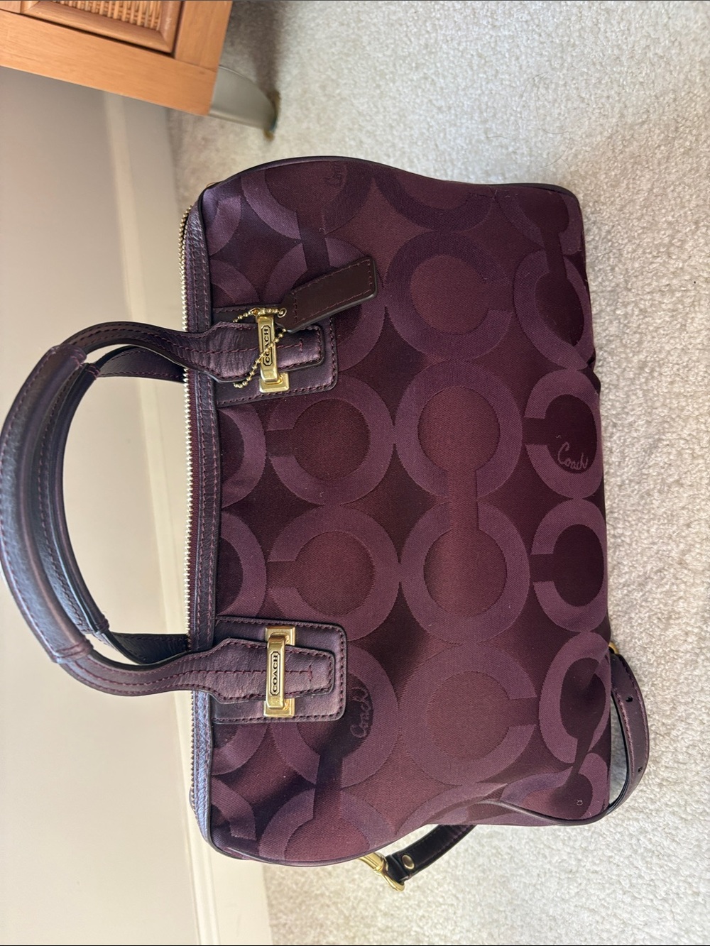 Coach Signature Large Satchel in Deep Plum